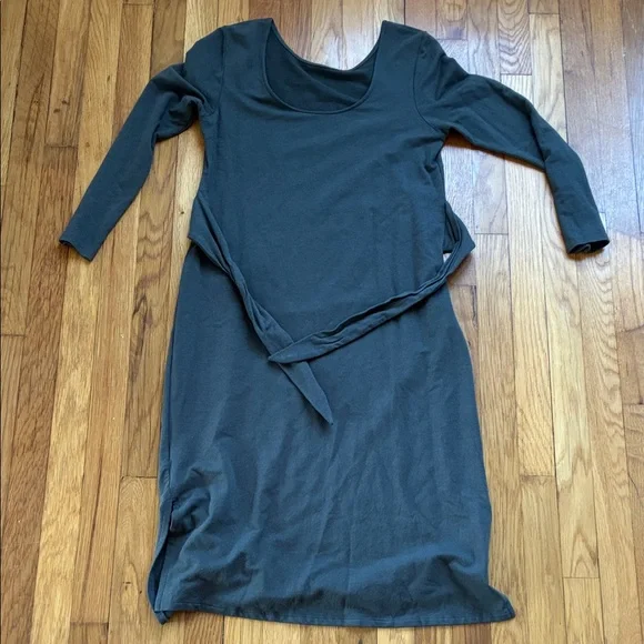 Encircled Dress Medium Bamboo Tie Waist Scoop Neck Reversible Long Sleeve Midi - Picture 12 of 13